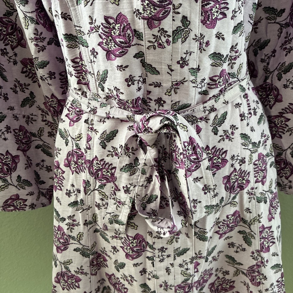 Loft Women's Floral V-neck 3/4 Sleeve Midi A-Line Dress Tie Waist Size Medium - Picture 3 of 12